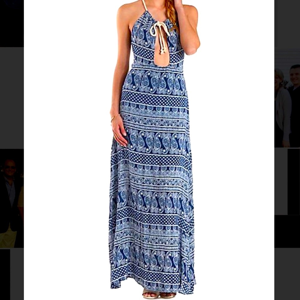 Charlotte Russe Open Front Rope Tied Halter Maxi